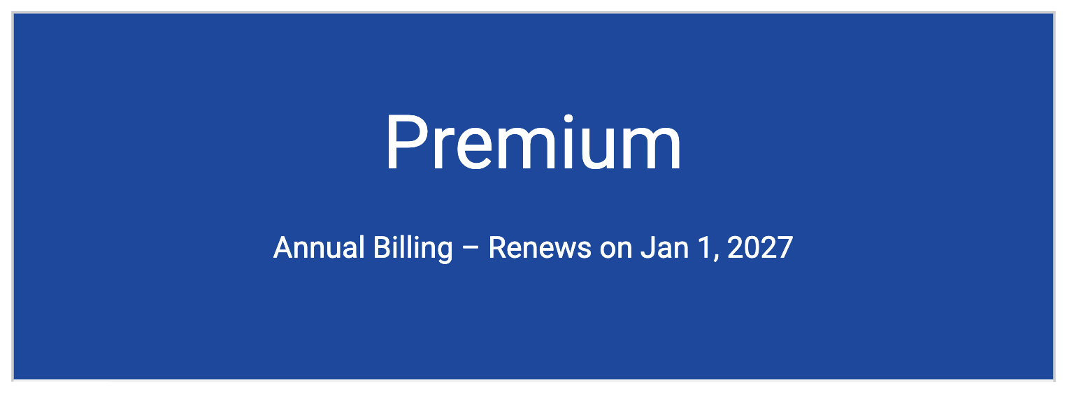 Zoom on the Premum plan with the message "Annual Billing – Renews on Jan 1, 2026"
