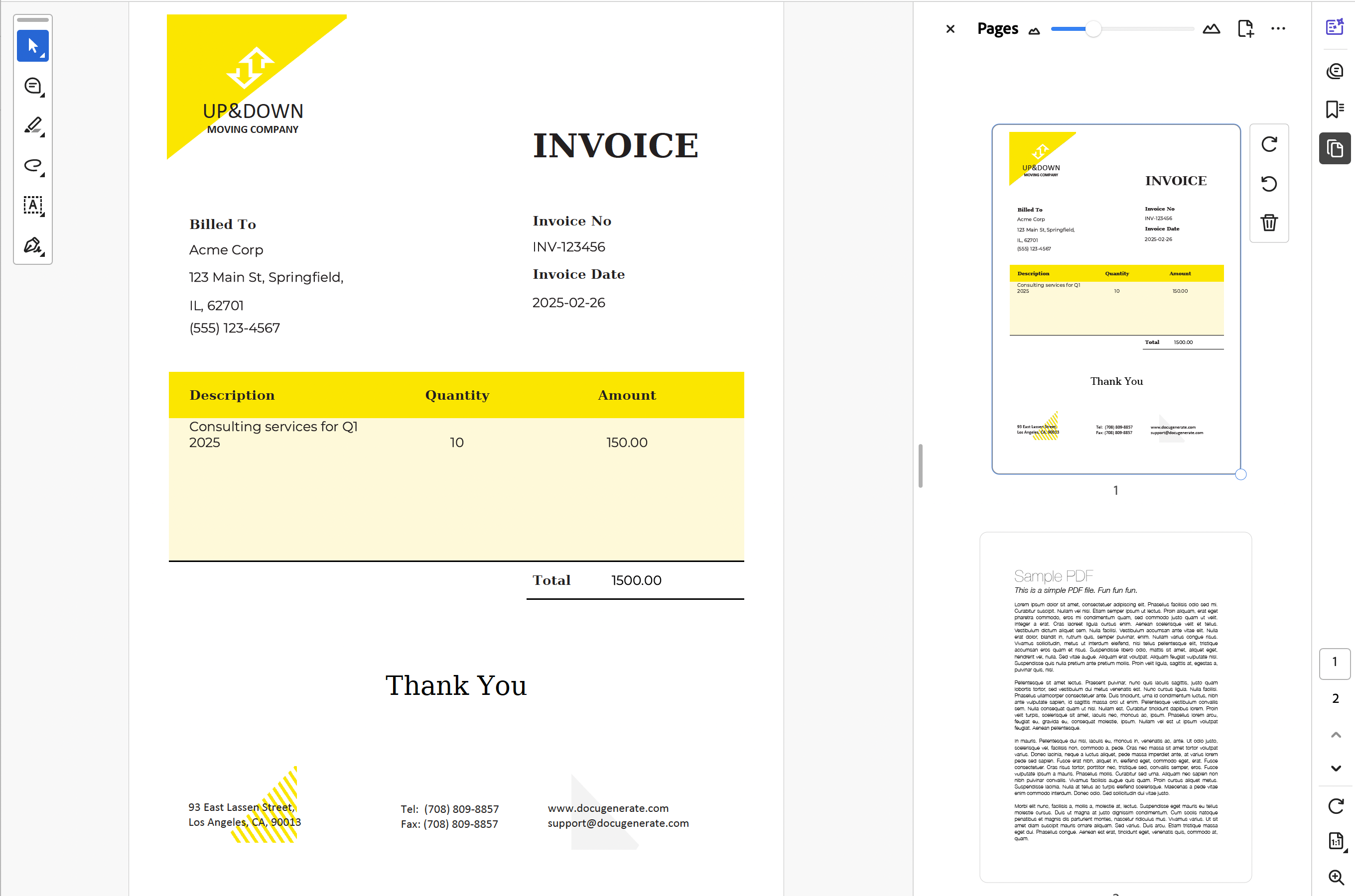 PDF Invoice with merged PDF file