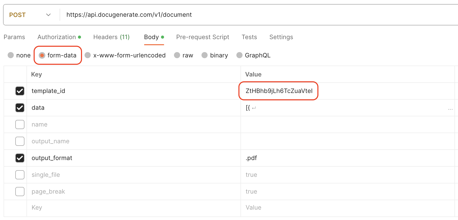 Specify the template_id parameter