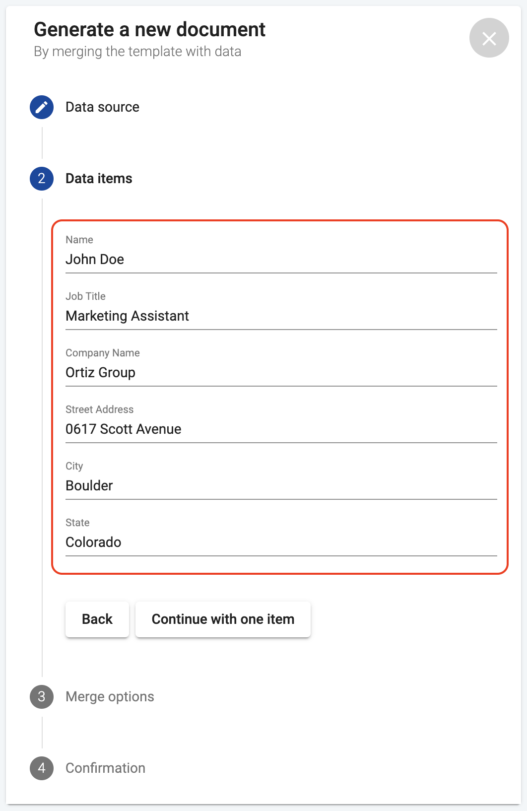 Form data fields