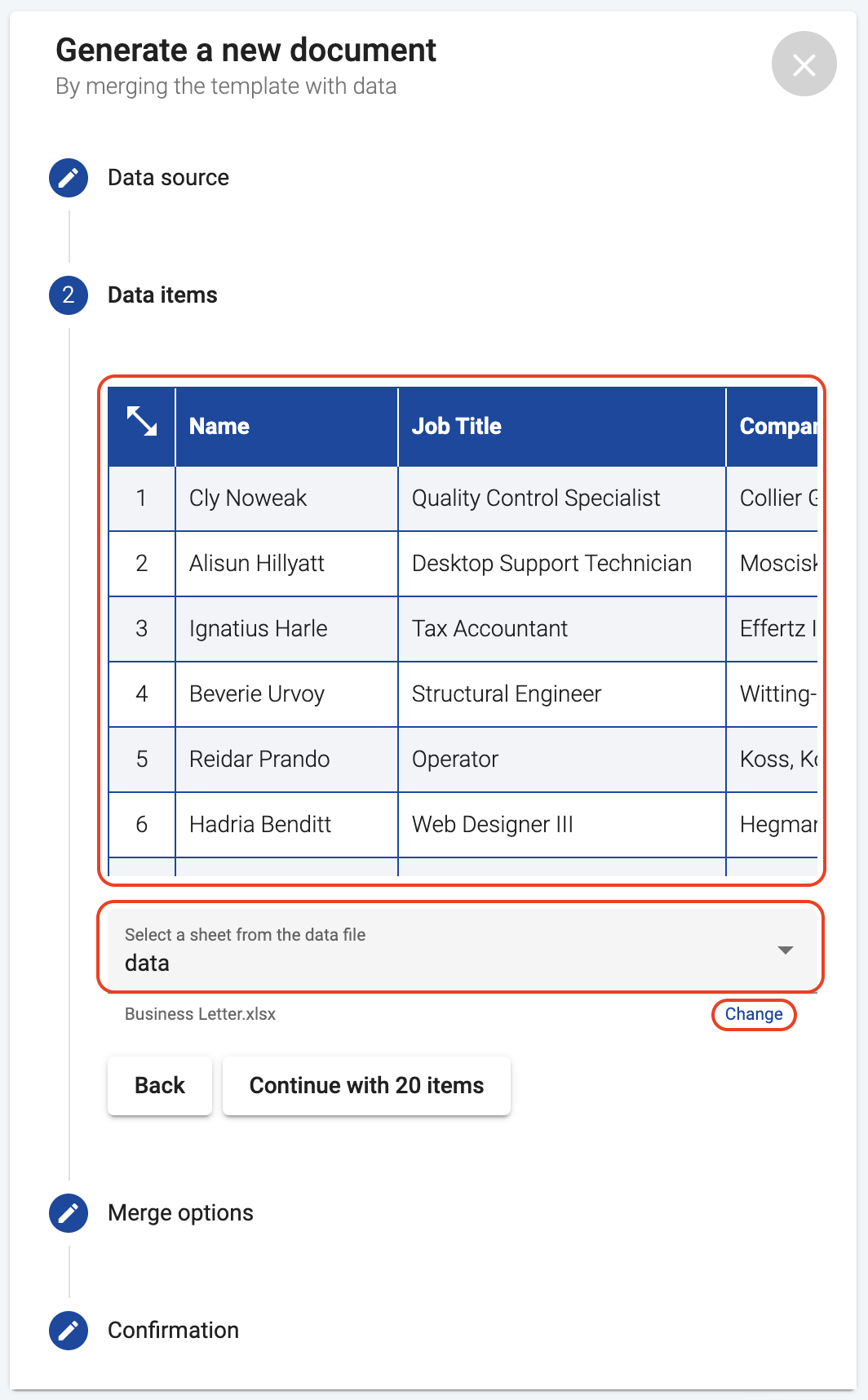 Change Excel file