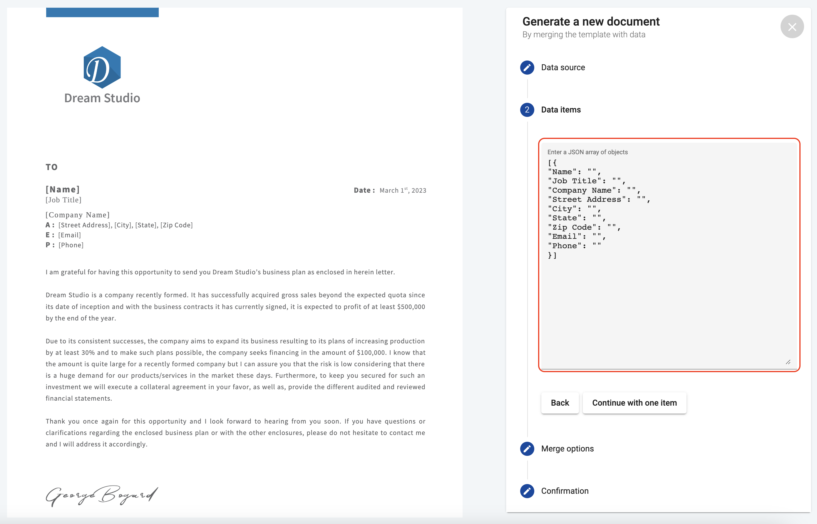 JSON empty data structure