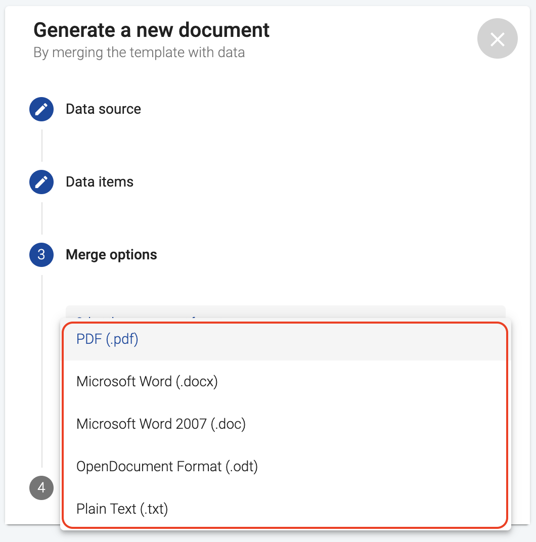 Export format dropdown