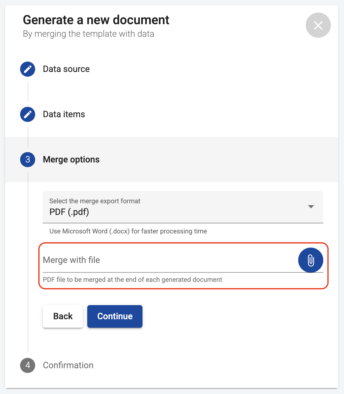 Select PDF file to be merged