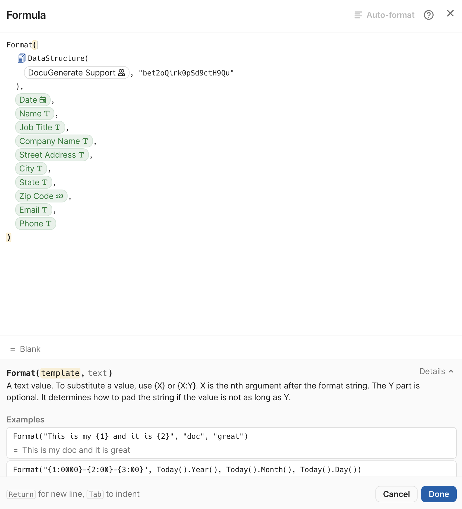 Data configuration using DataStructure formula
