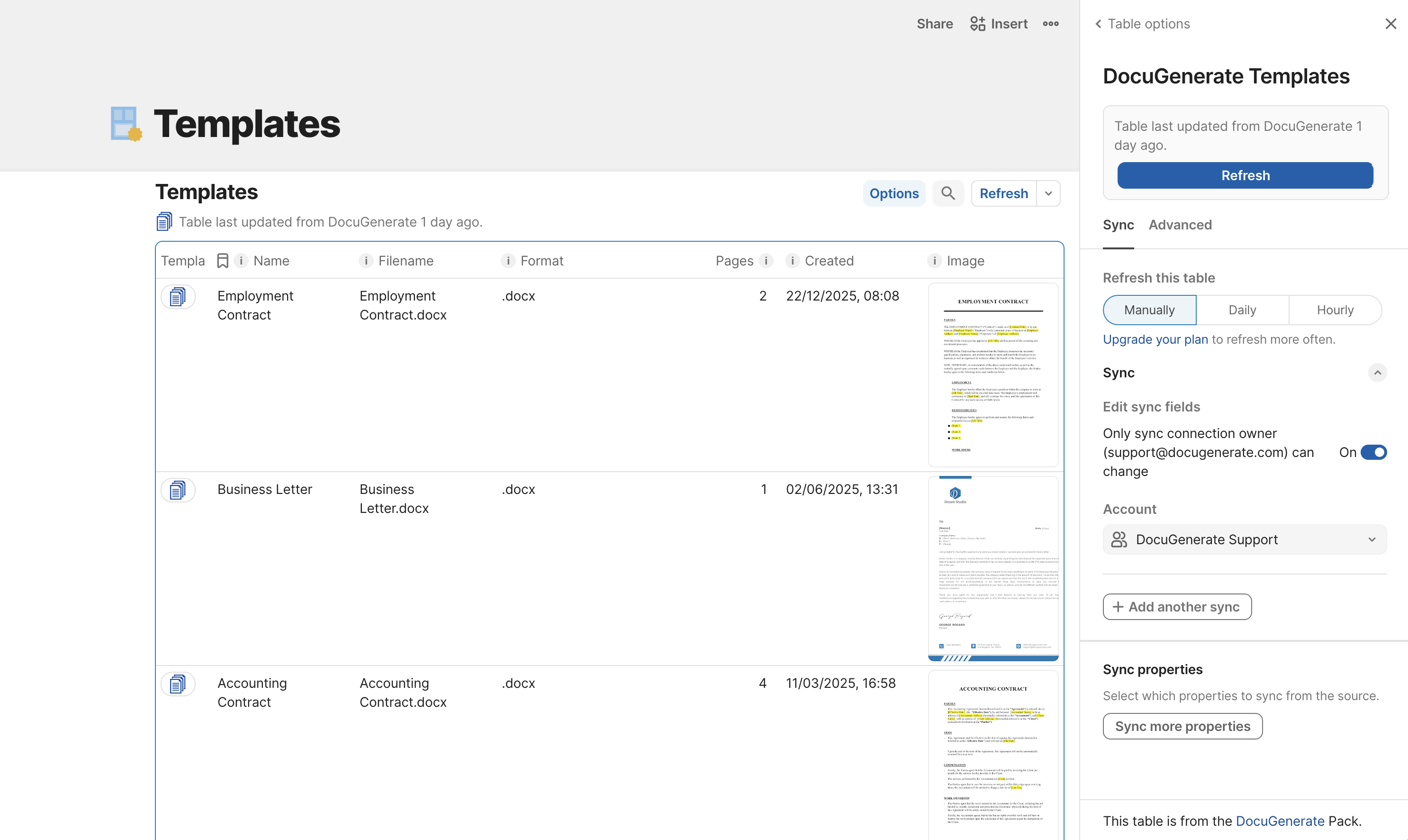List templates table configuration