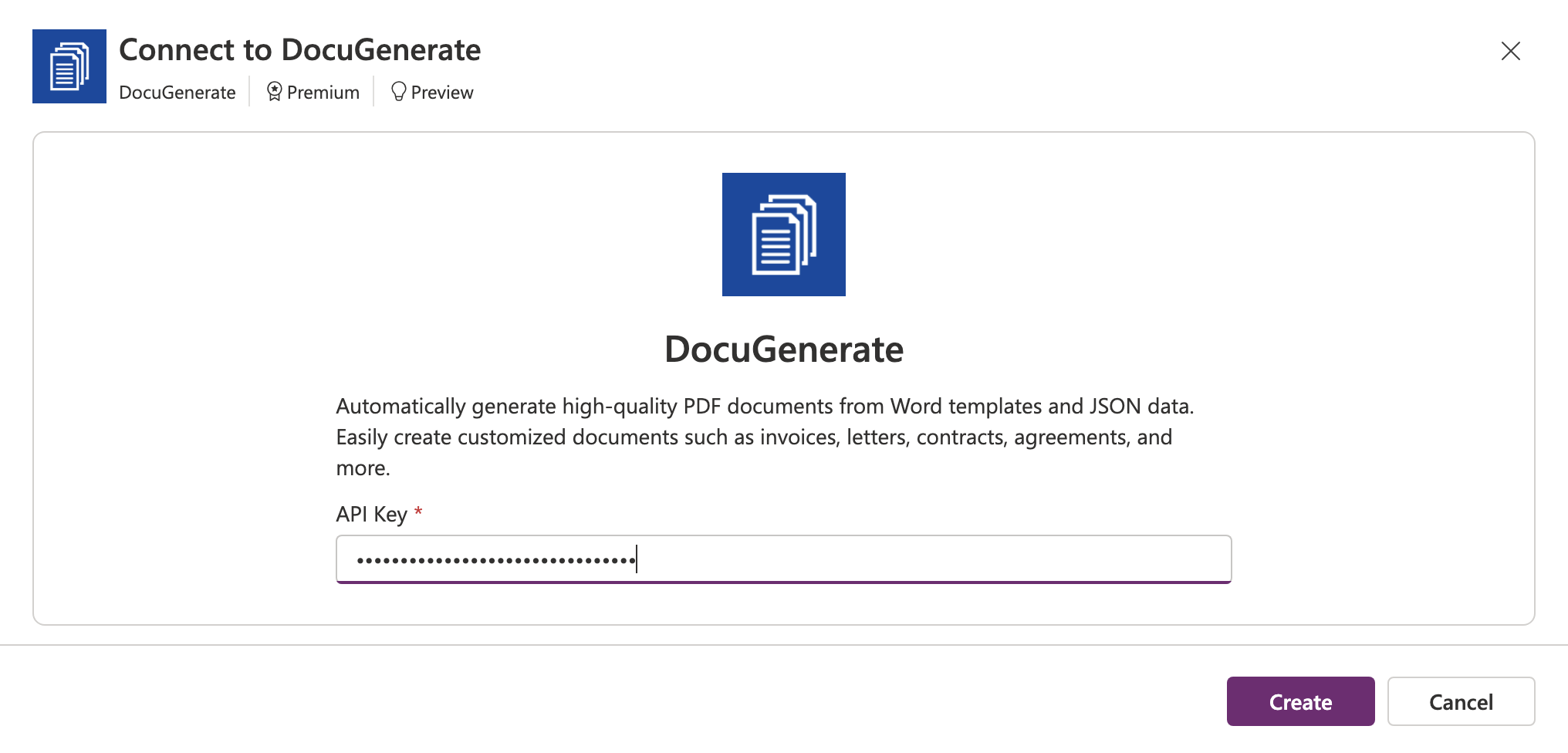 Configure the DocuGenerate Custom Connector with API Key