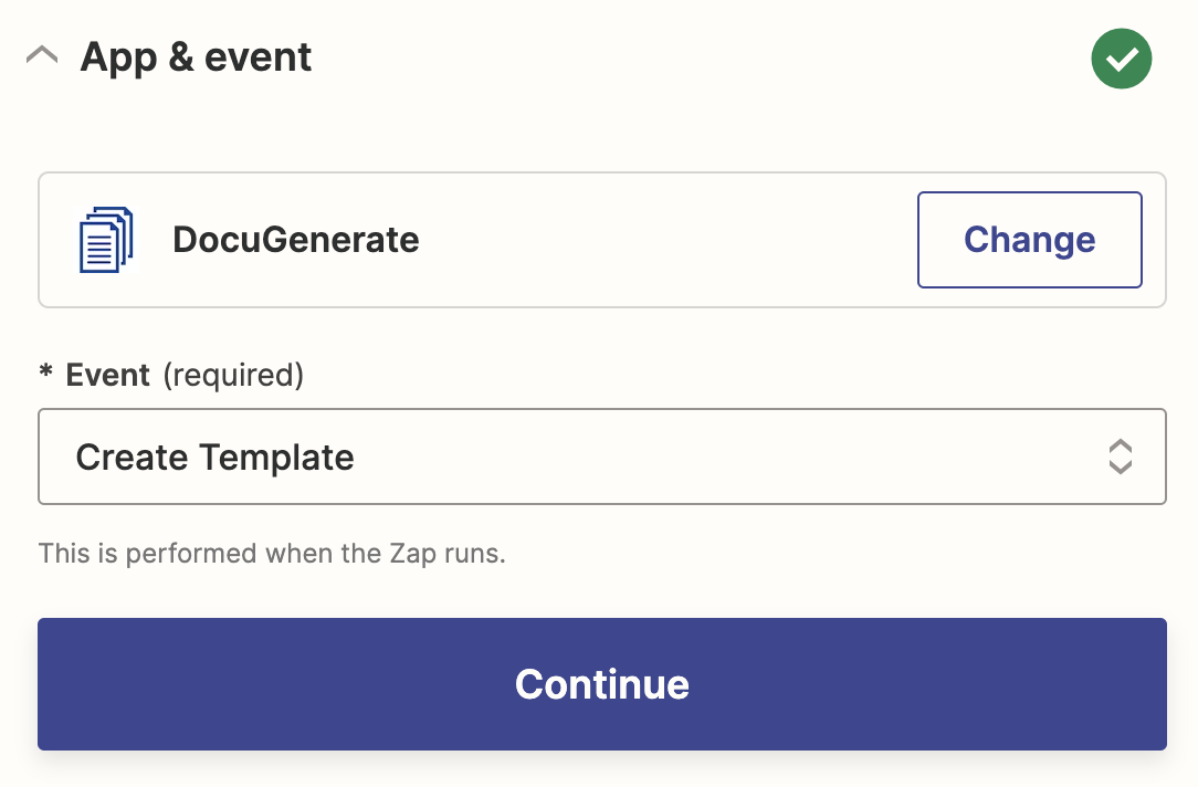 Create template event selection