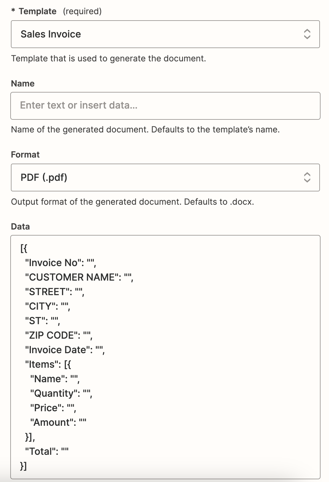 Generate document JSON data structure