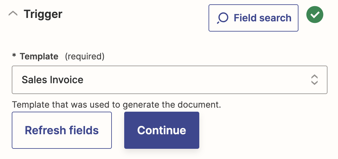 New document action configuration