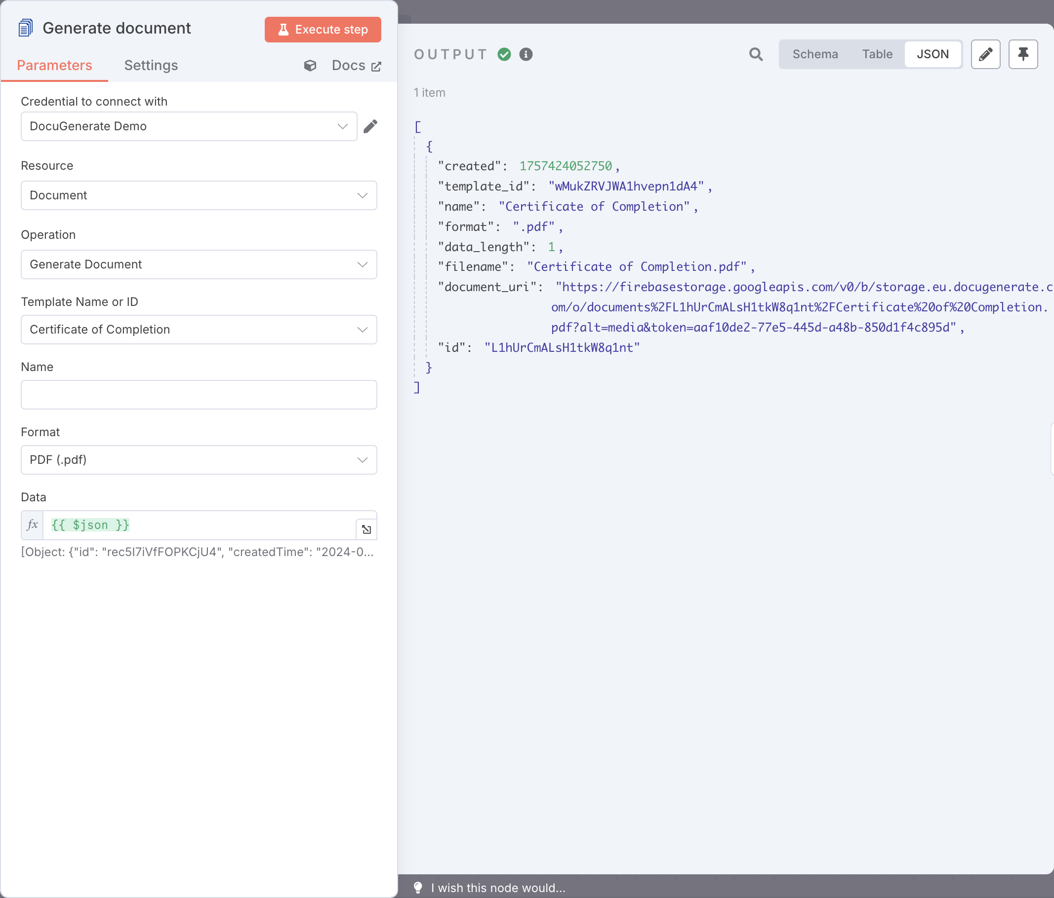 Generate document action default data