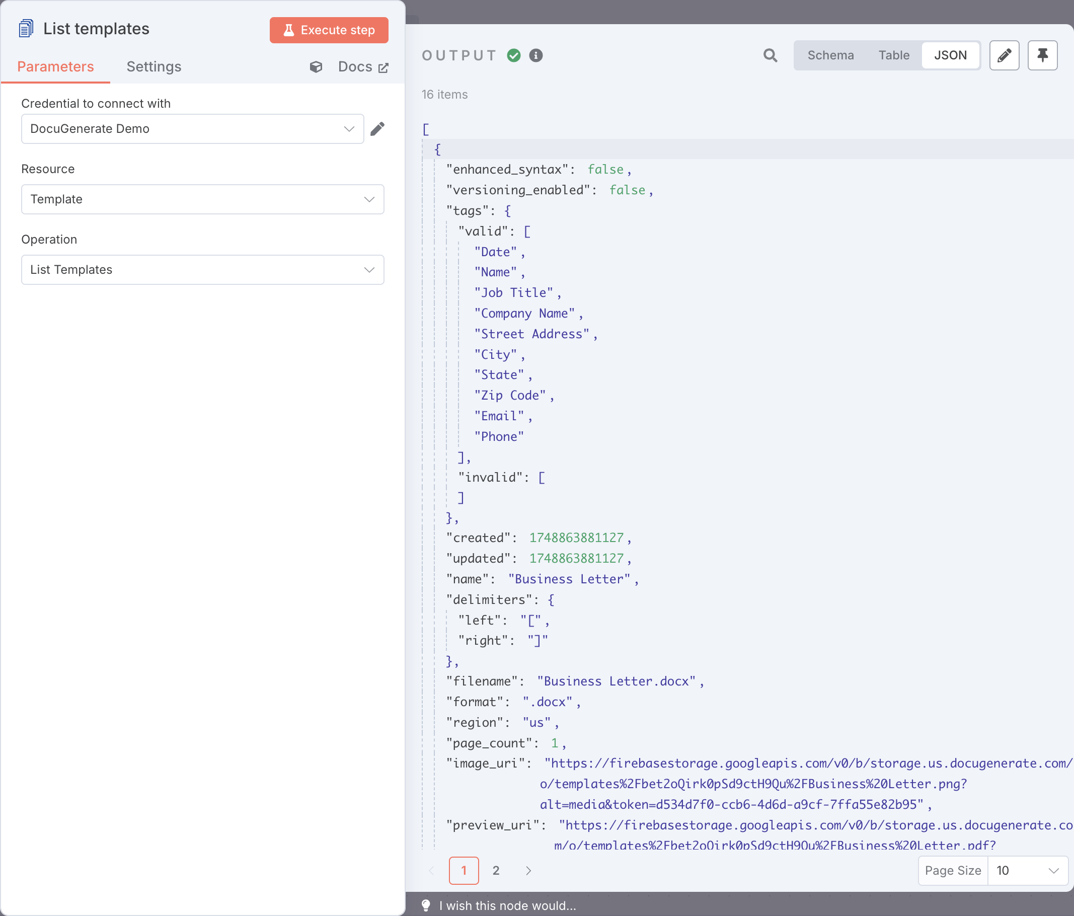 List templates action