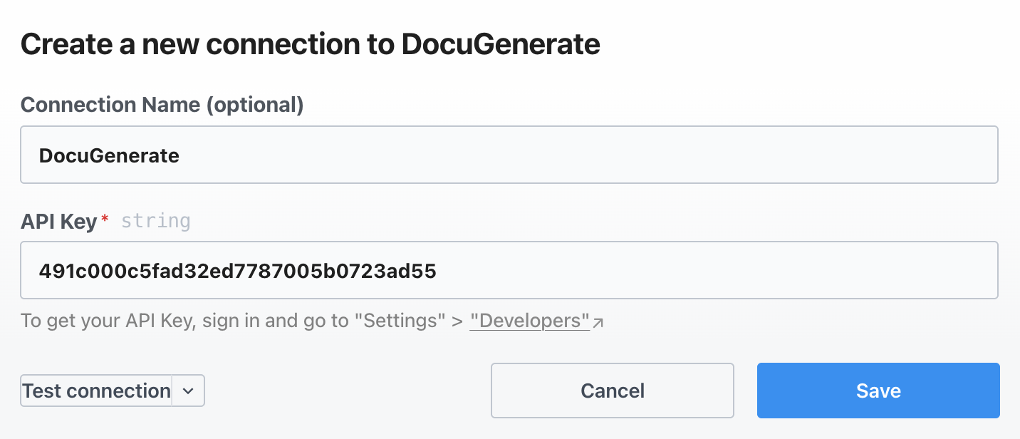 Connect the DocuGenerate app with the API Key