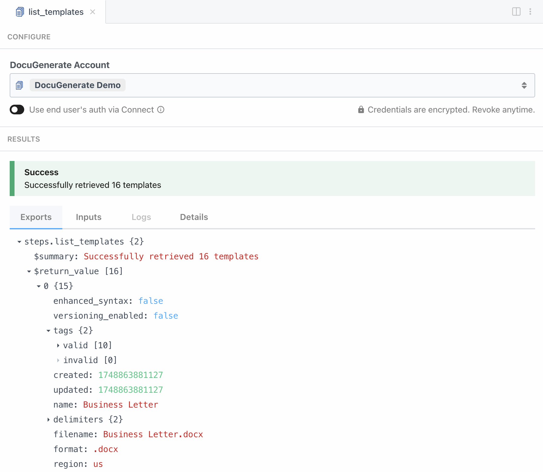 List templates action