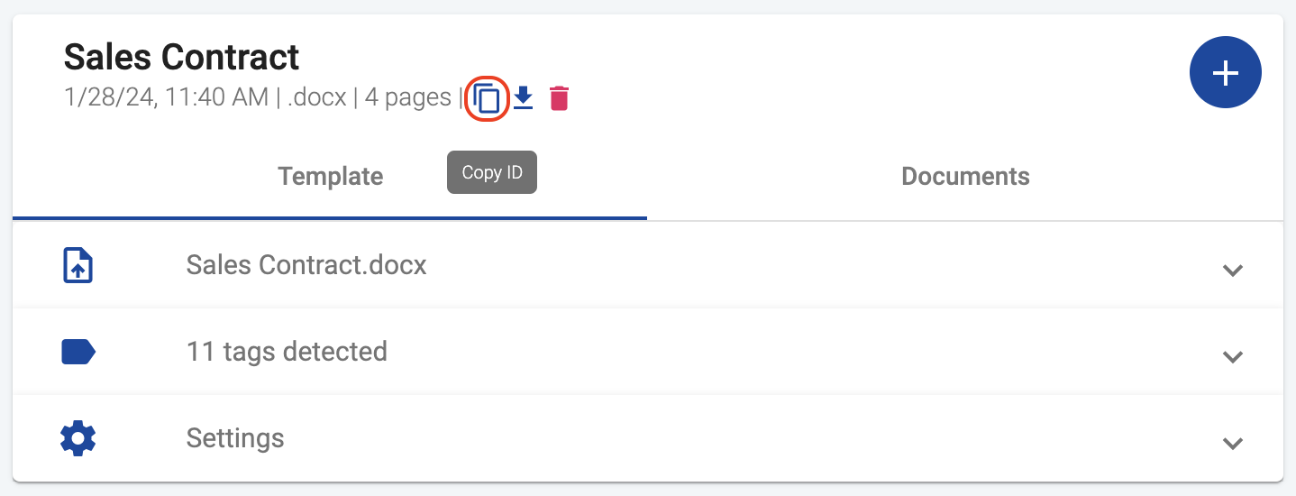 Copy the template ID by clicking on the copy icon