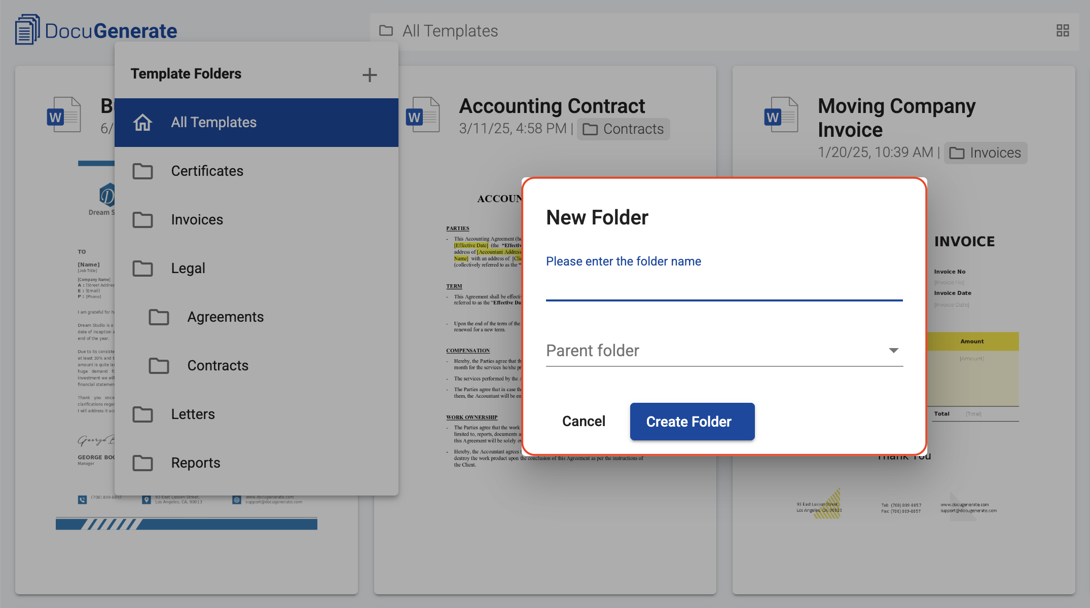 New folder dialog