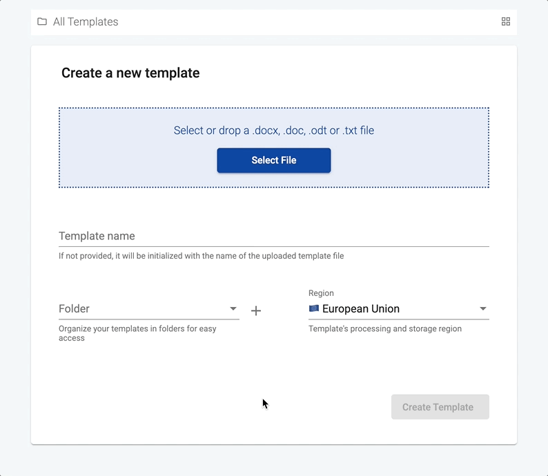 Folder dropdown when creating a template