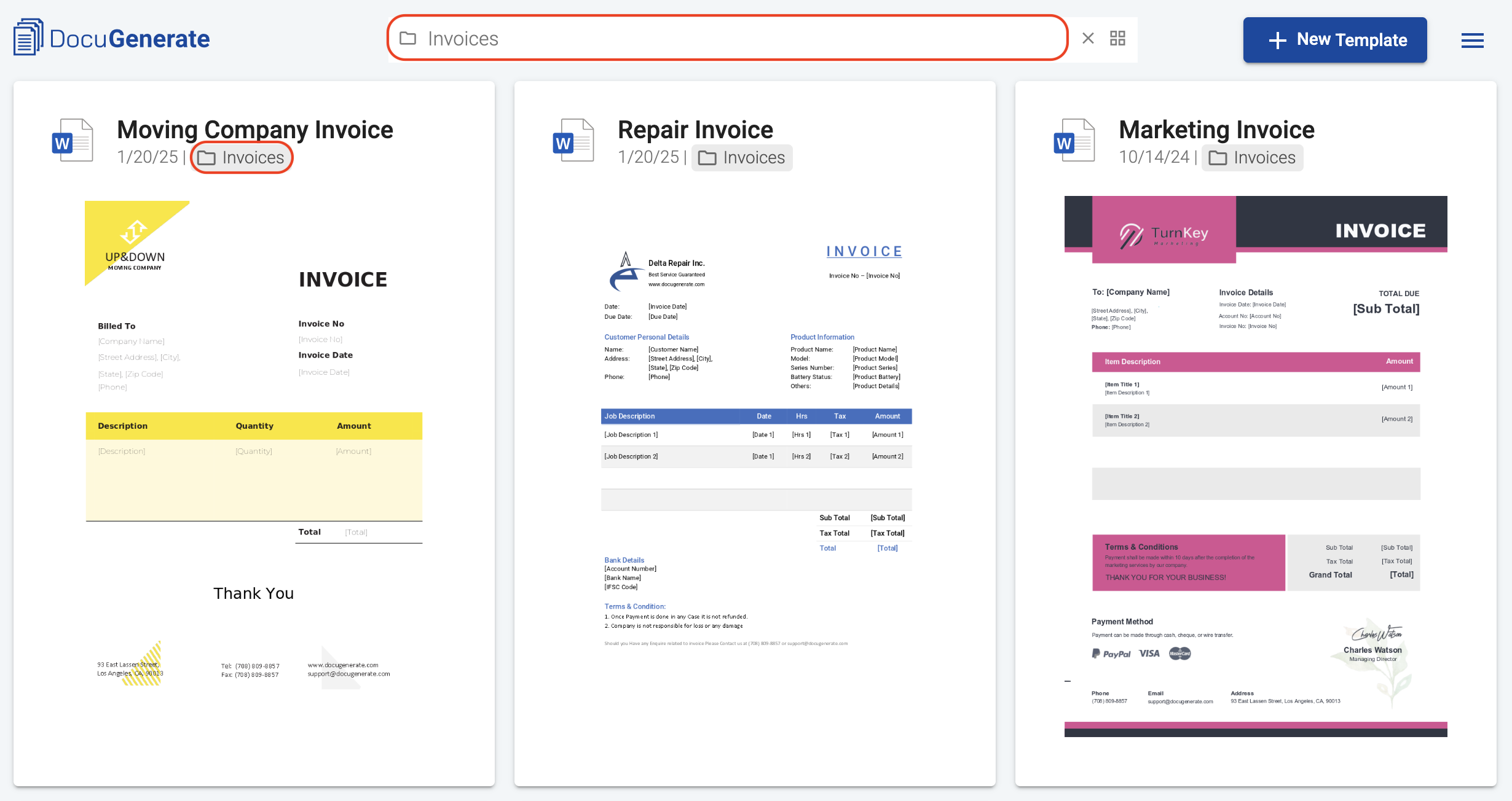 Templates filtered by folder