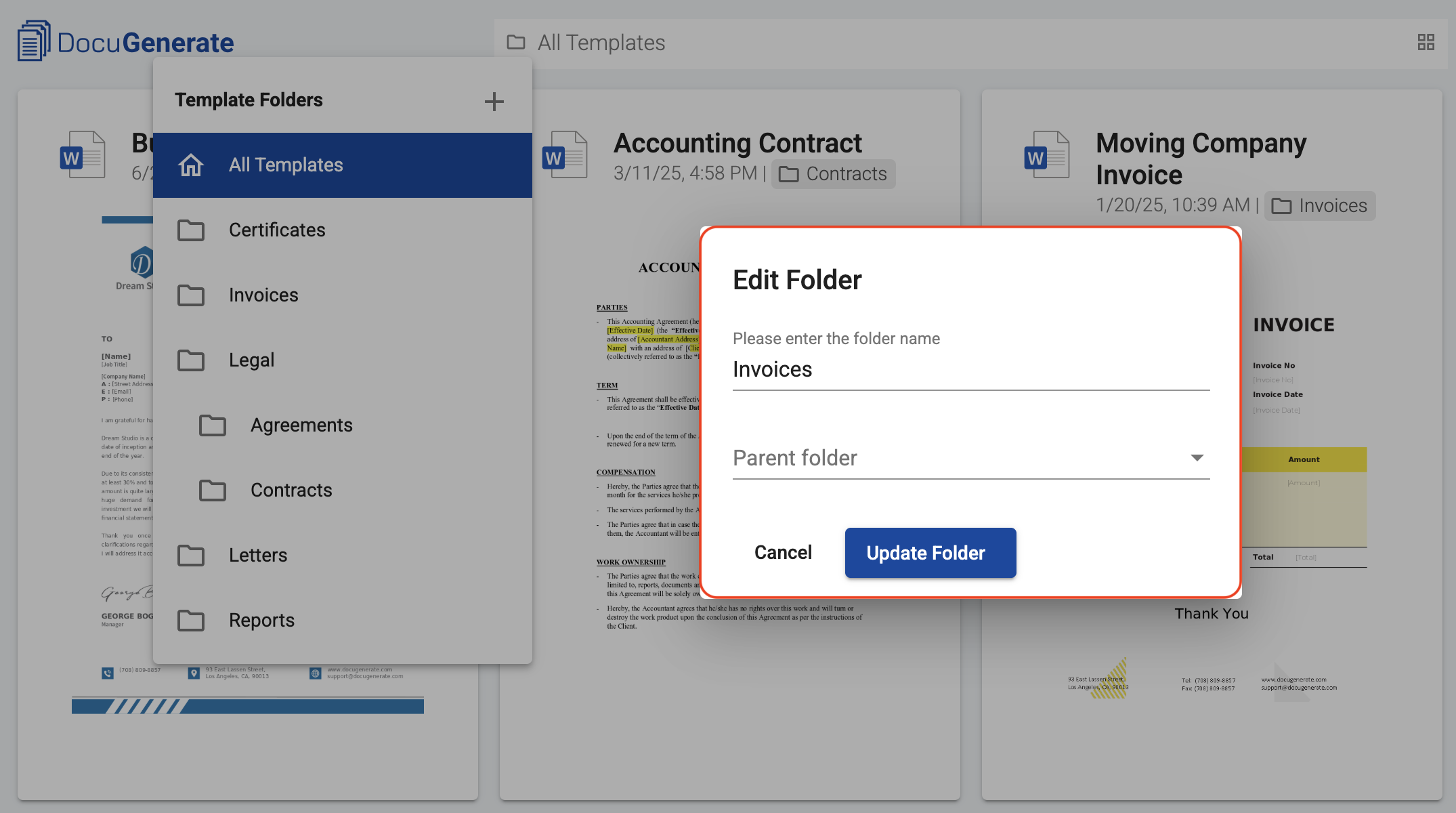 Edit folder dialog