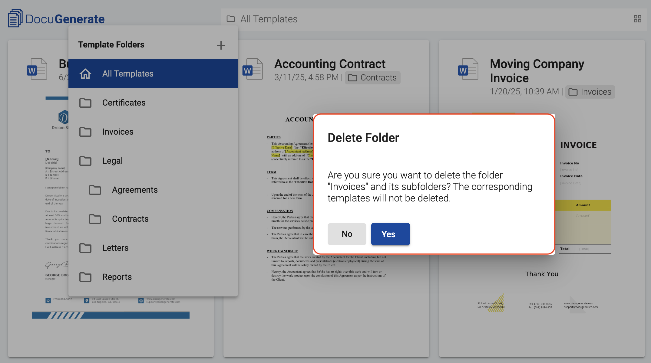 Delete folder confirmation