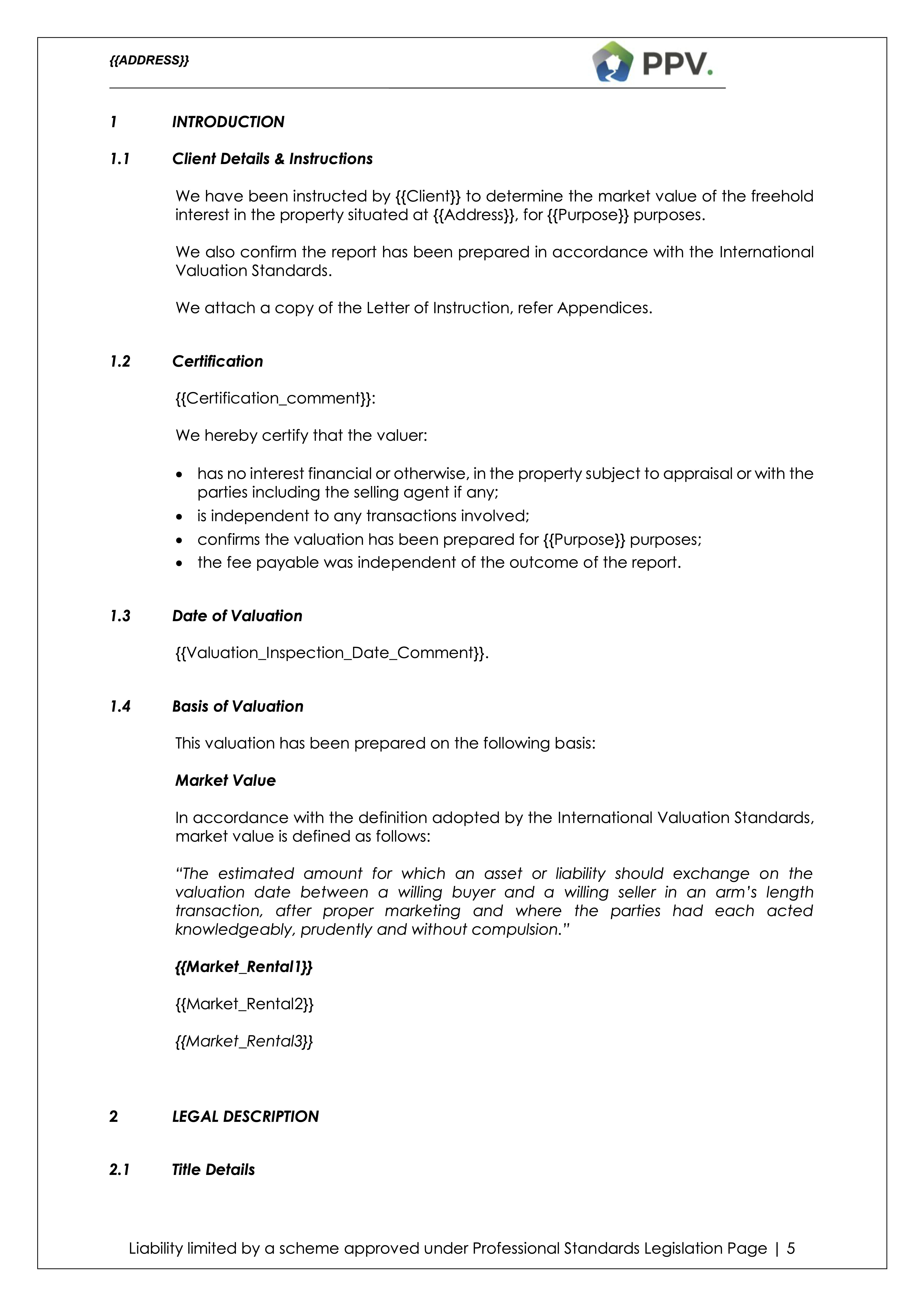 PPV Australia valuation report template