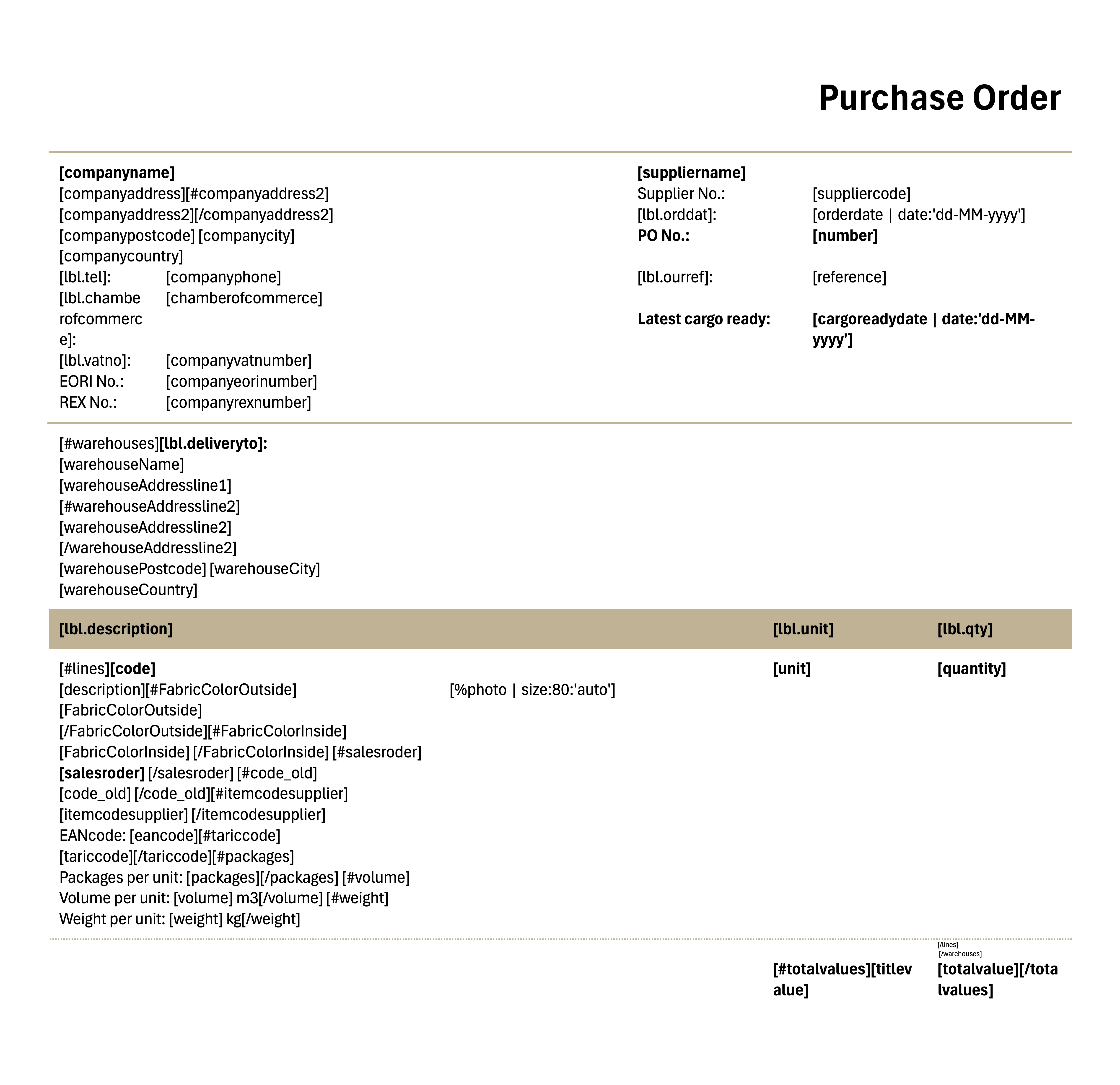 Enter Boost purchase order template