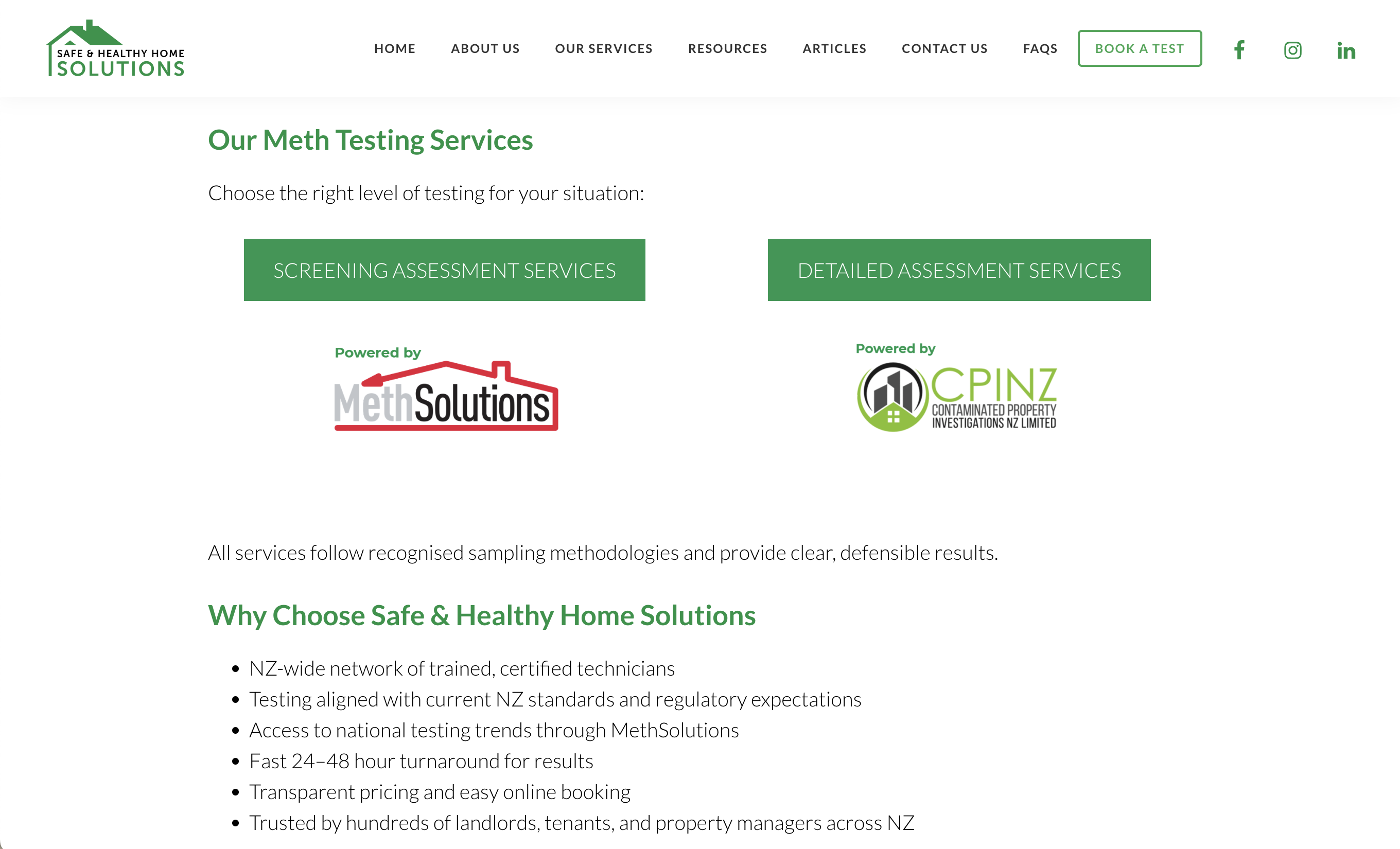 Offre de dépistage de la méthamphétamine de Safe & Healthy Home Solutions