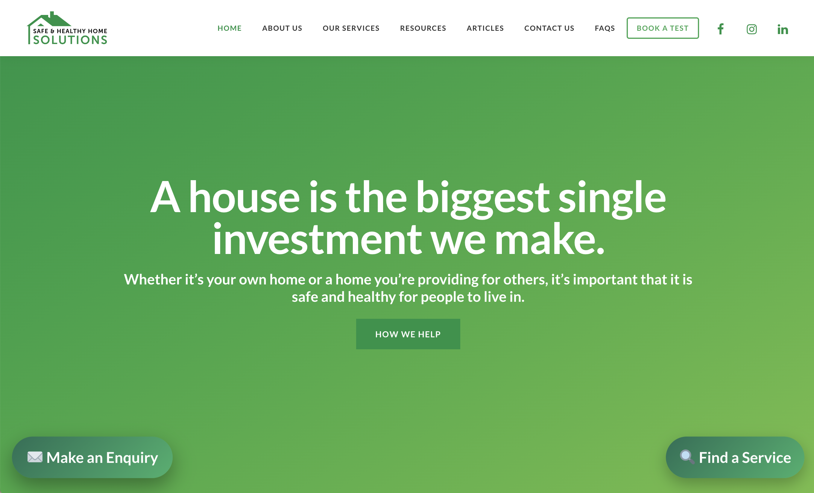 Page d'accueil de Safe & Healthy Home Solutions