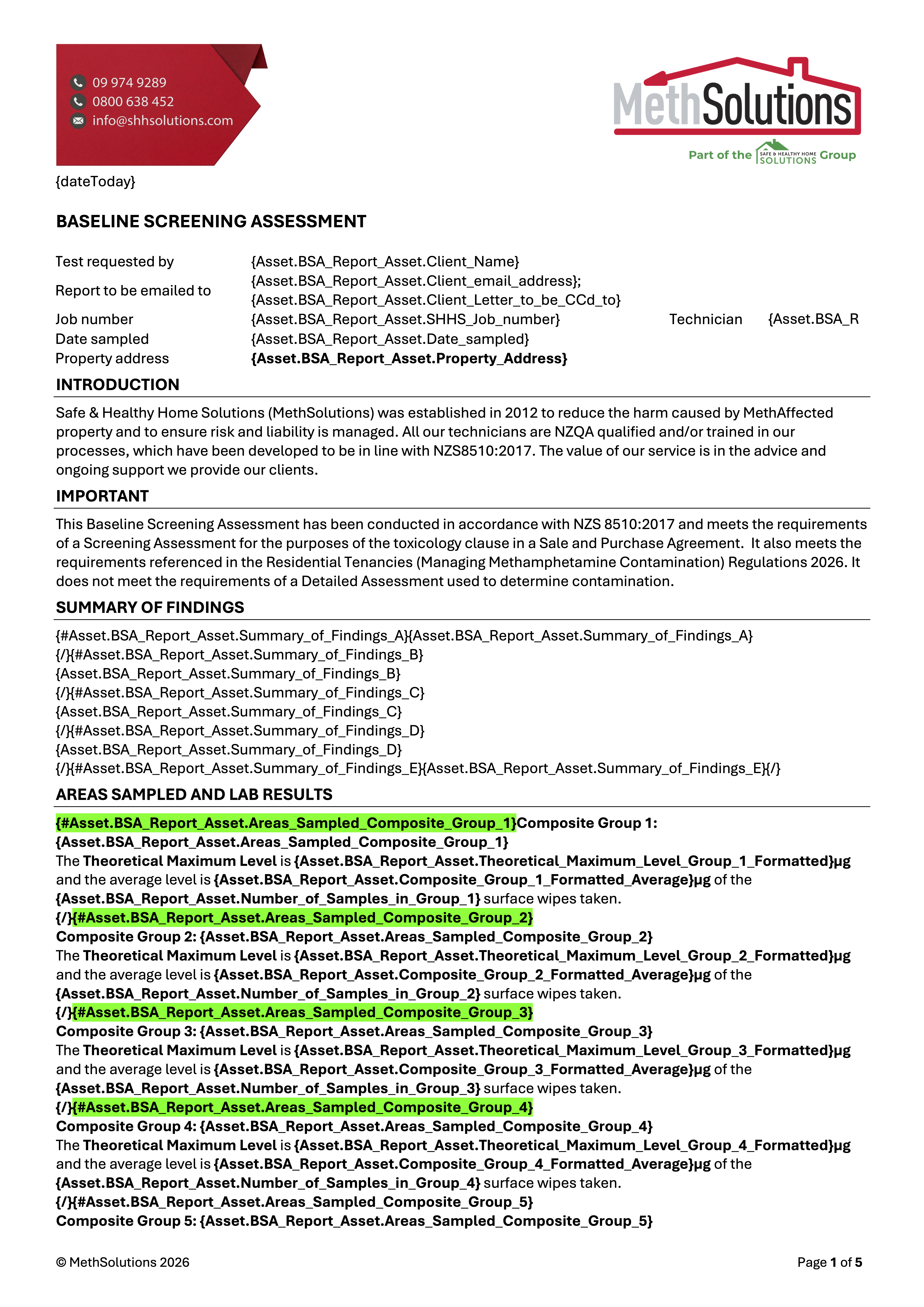 Modèle de rapport BSA de Safe & Healthy Home Solutions