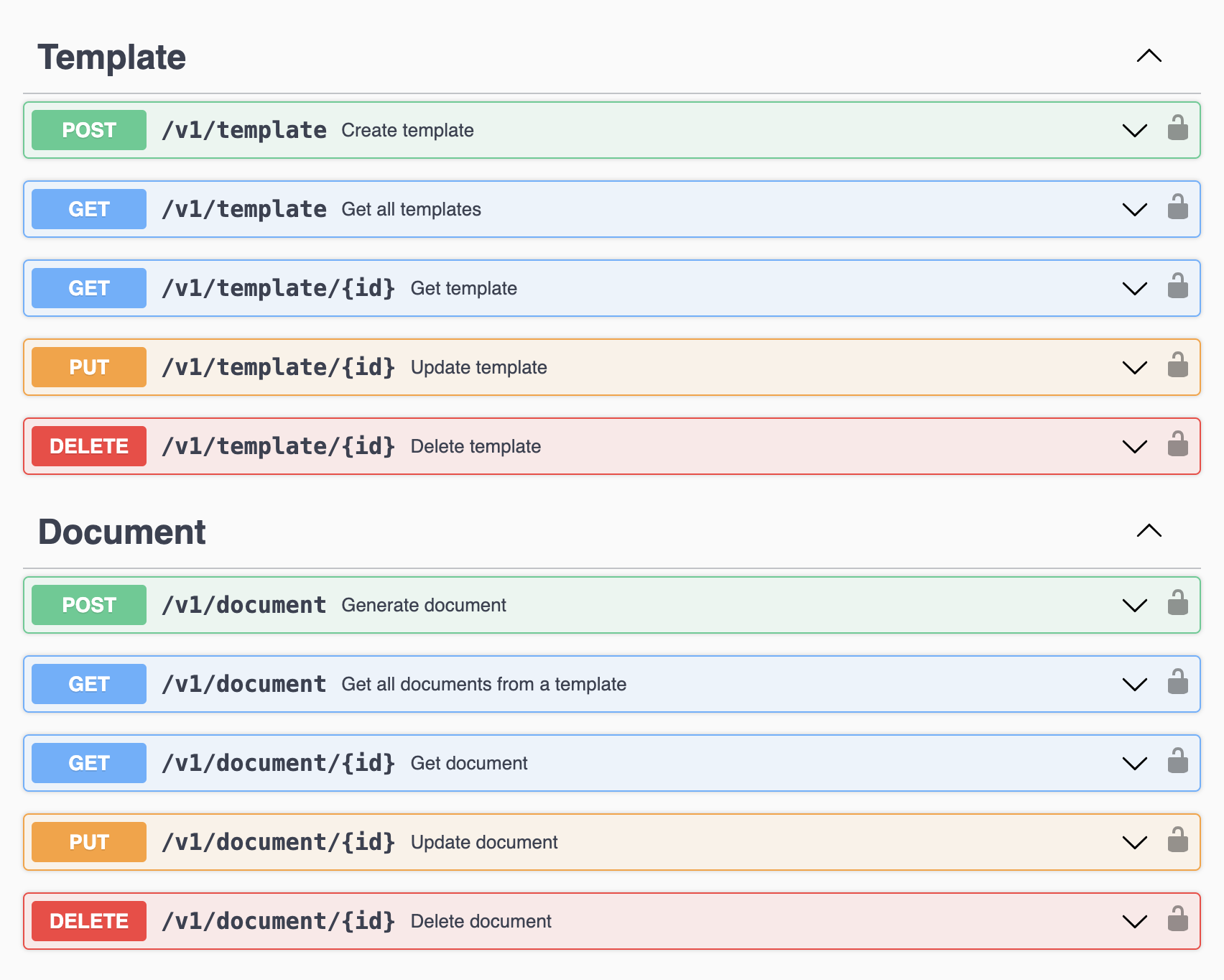 List of all the API endpoints available in the DocuGenerate API