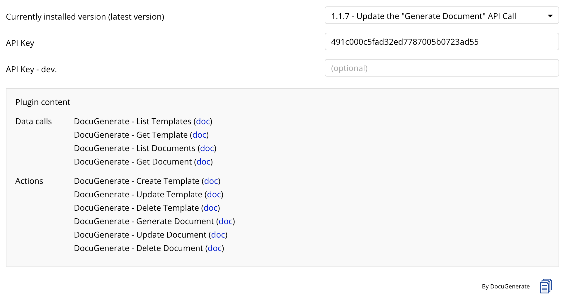 DocuGenerate Plugin Configuration on Bubble