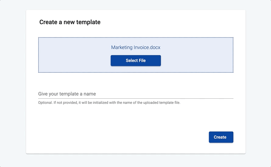 Create a new template by uploading a DOCX,DOC, ODT, TXT SQL file