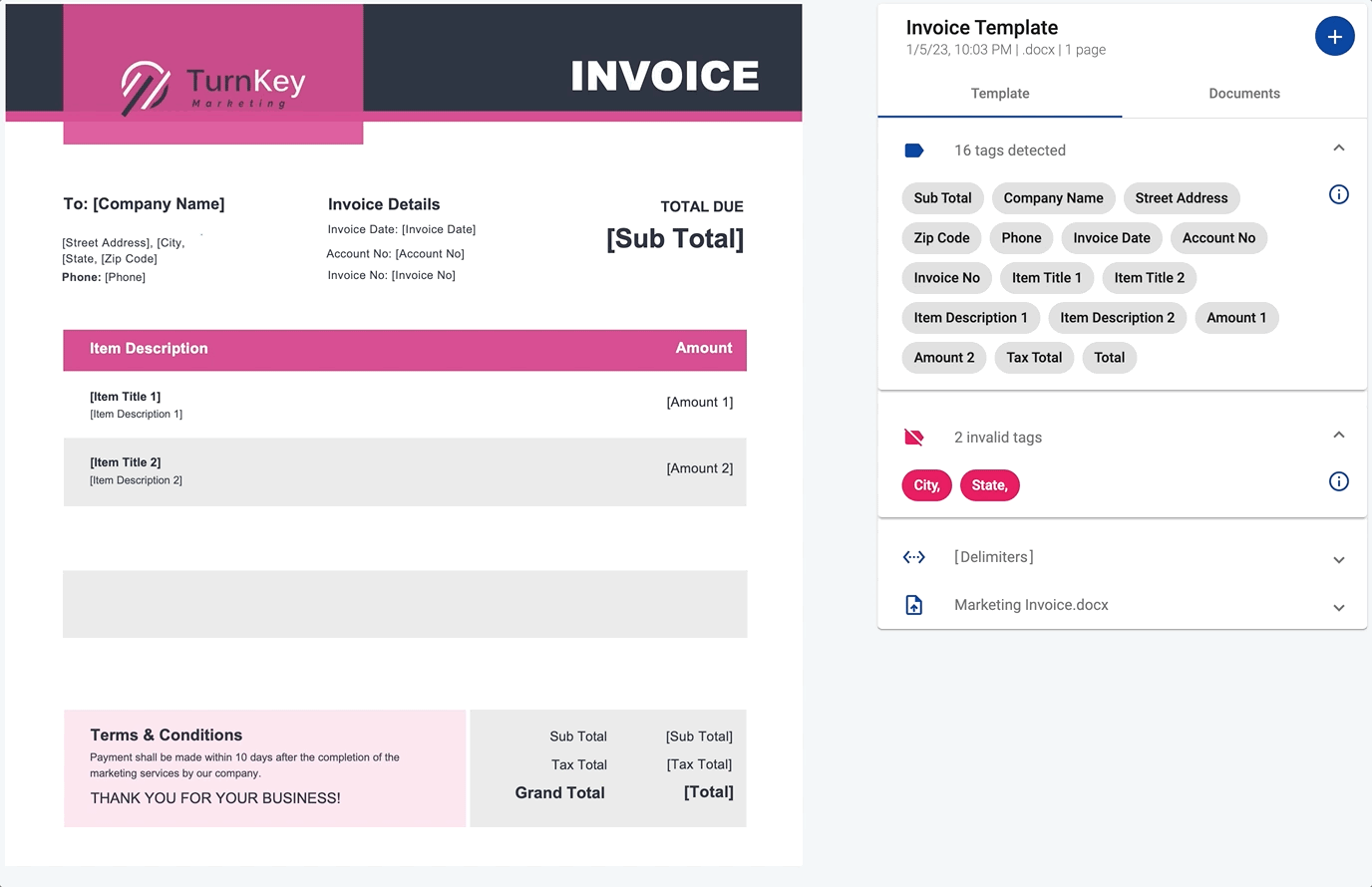 Preview the template and make sure the merge tags detected automatically are set up correctly.