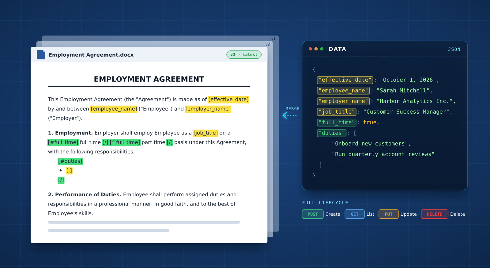 Word template with merge tags