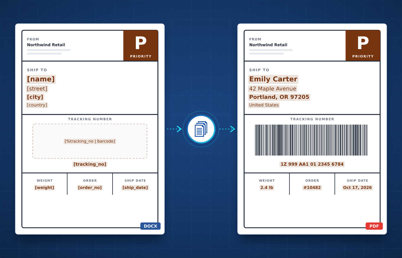 Label template in Word with merge tags