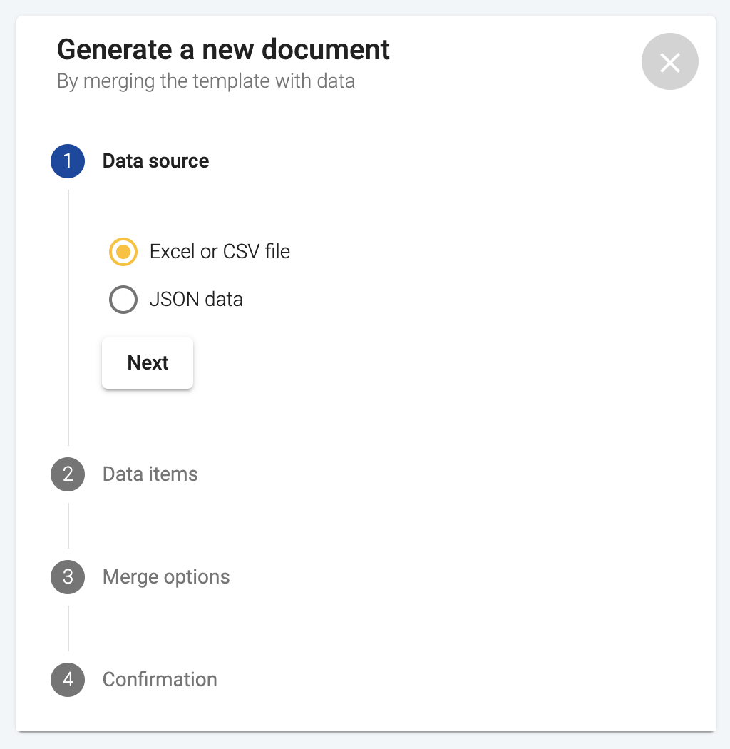 Selecting the Excel data source