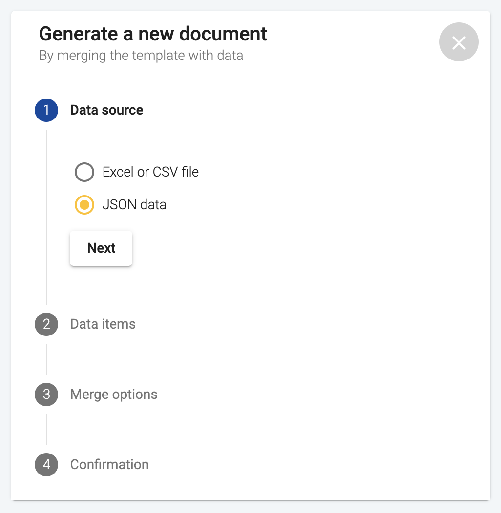 Selecting the JSON data source