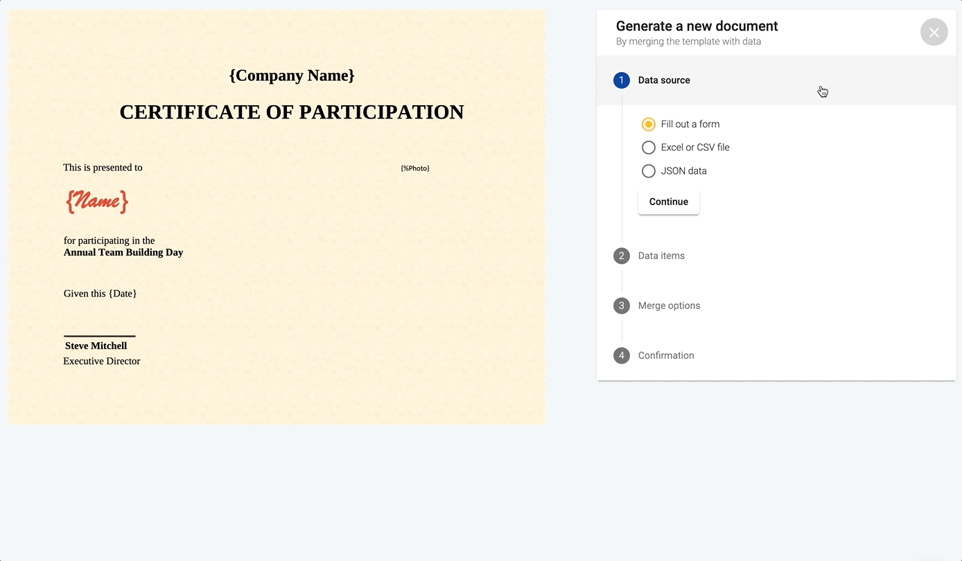 Participation certificate with profile picture for multiple persons