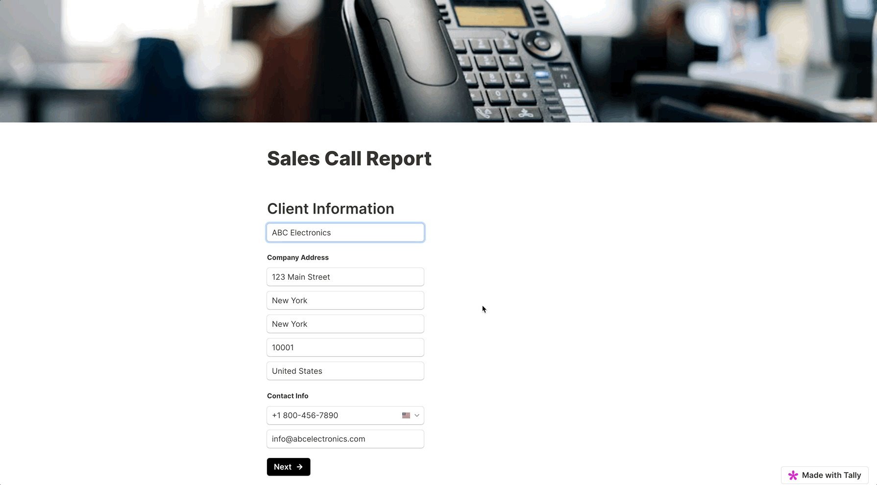 Tally form submission