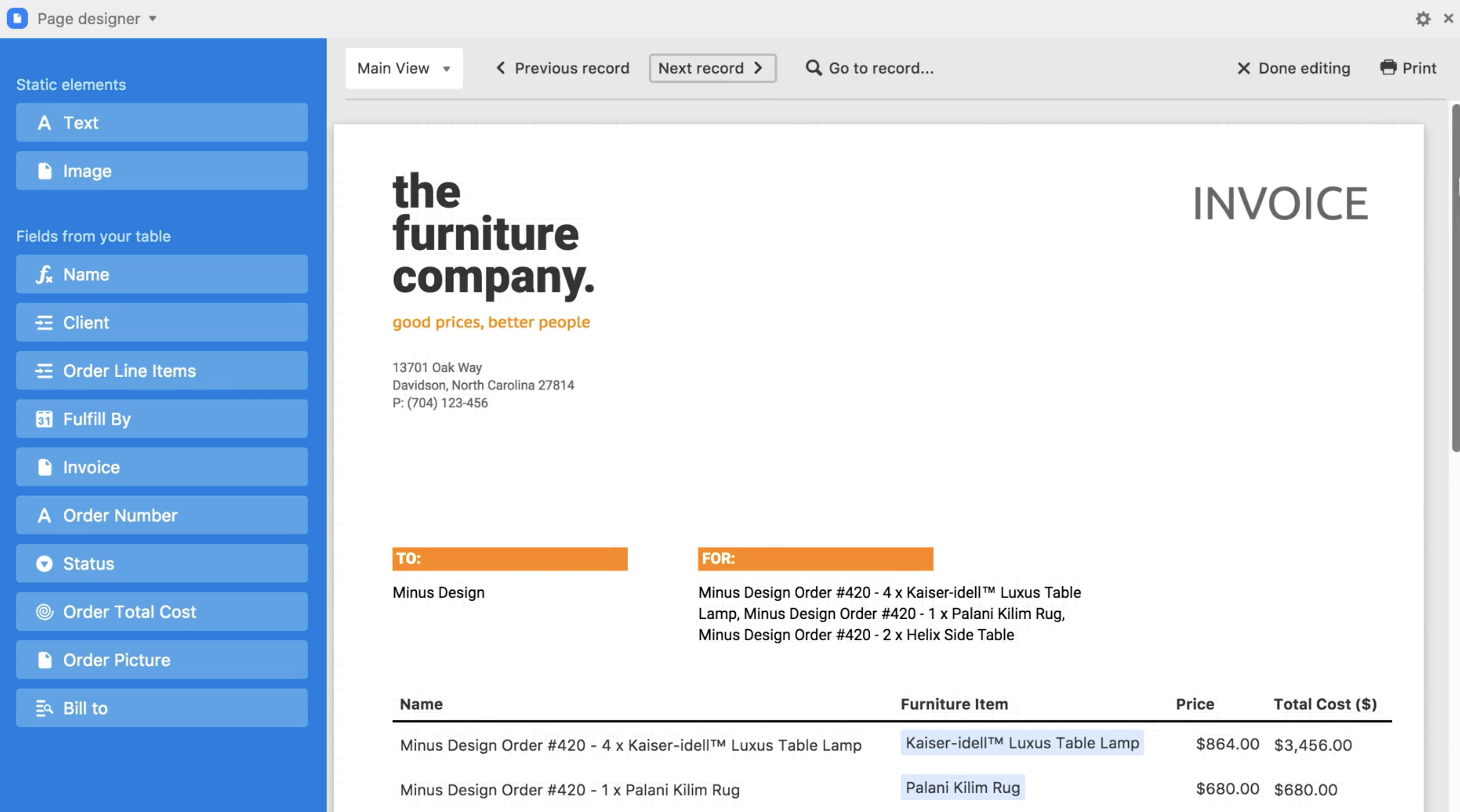 Page designer extension