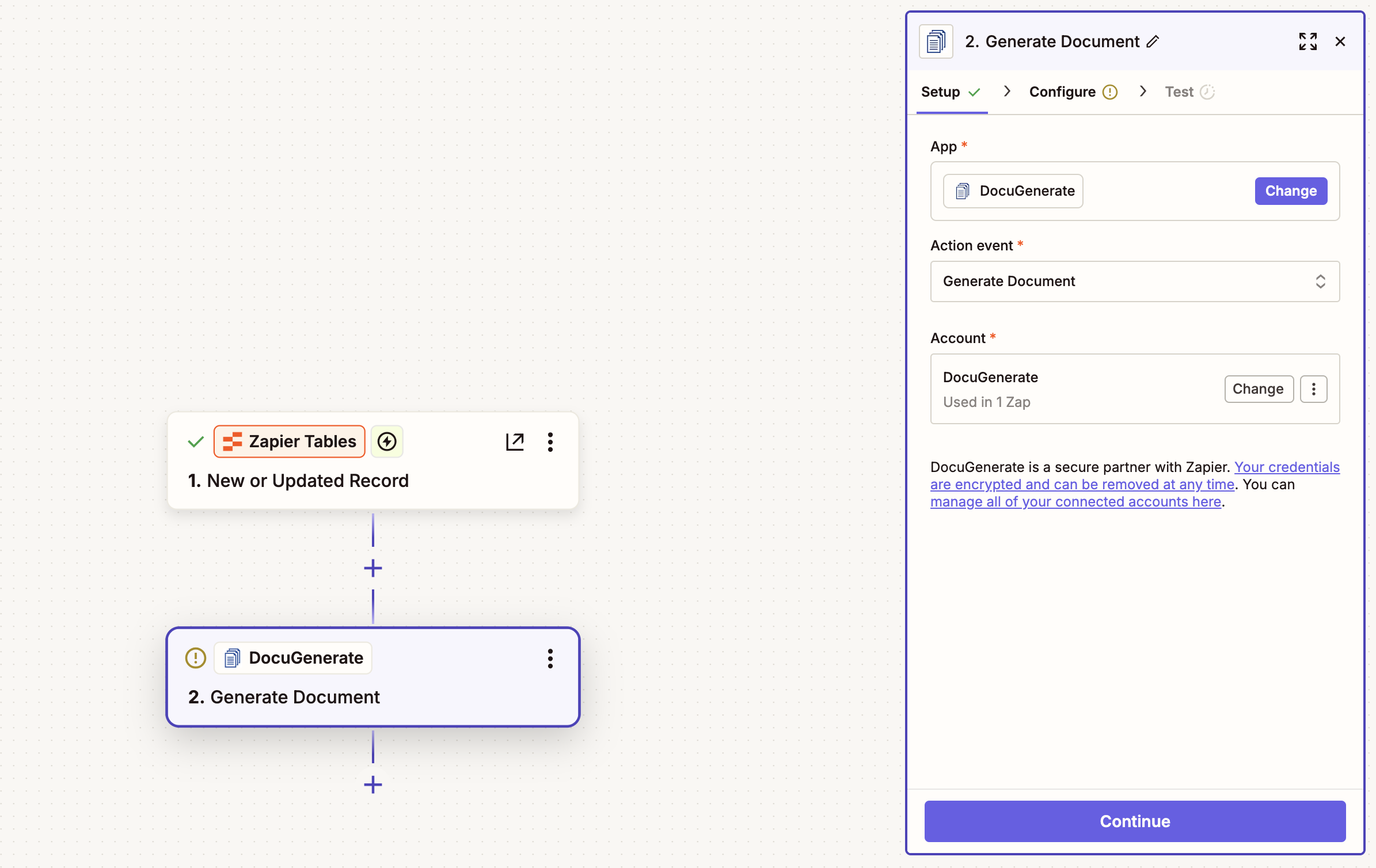 Add Generate Document action
