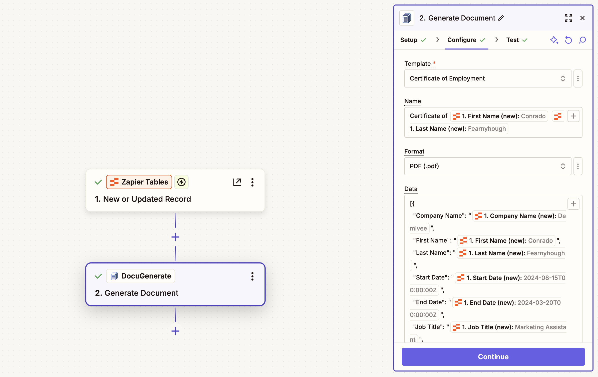 Configure Generate Document parameters