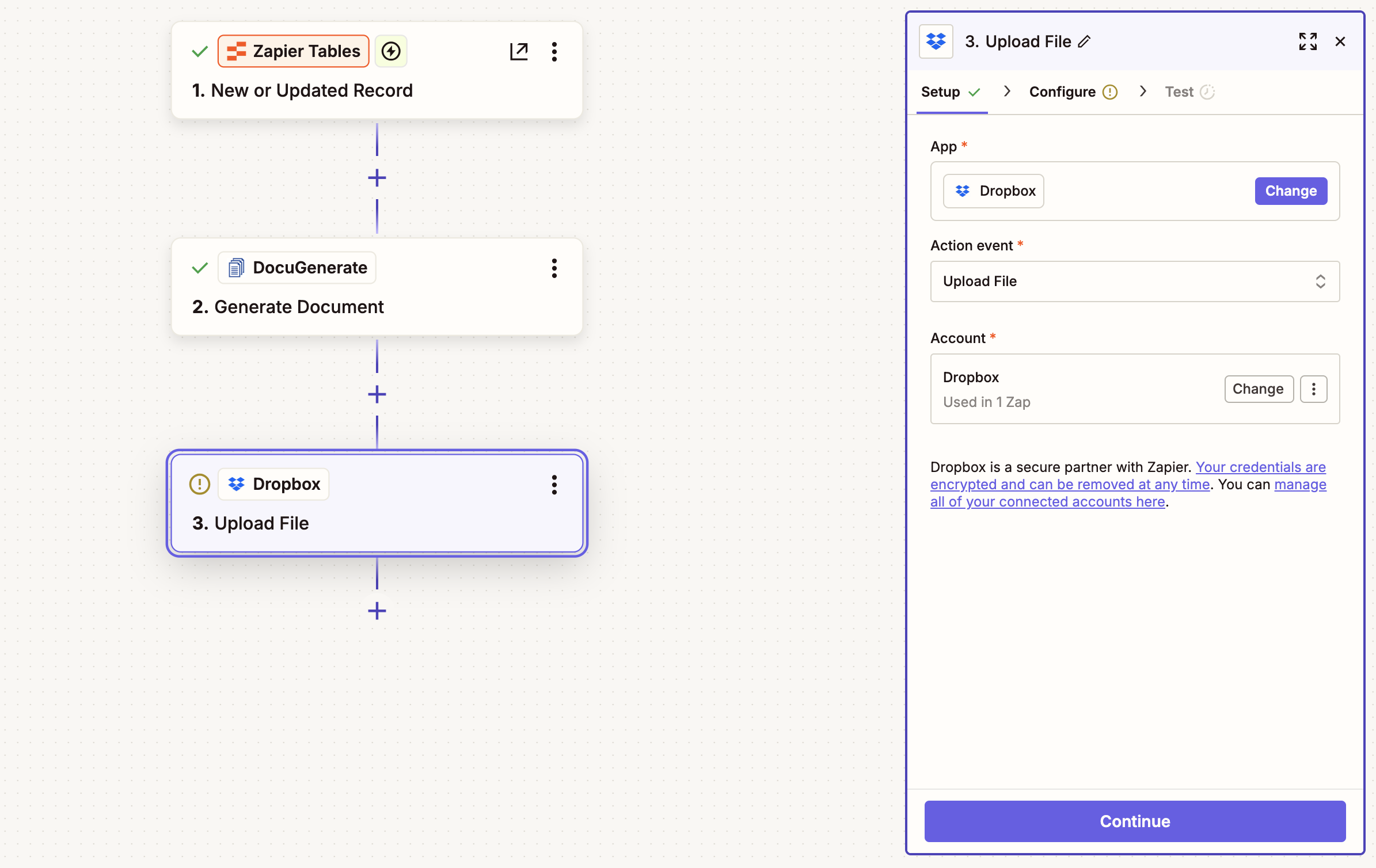 Add Dropbox Upload File action