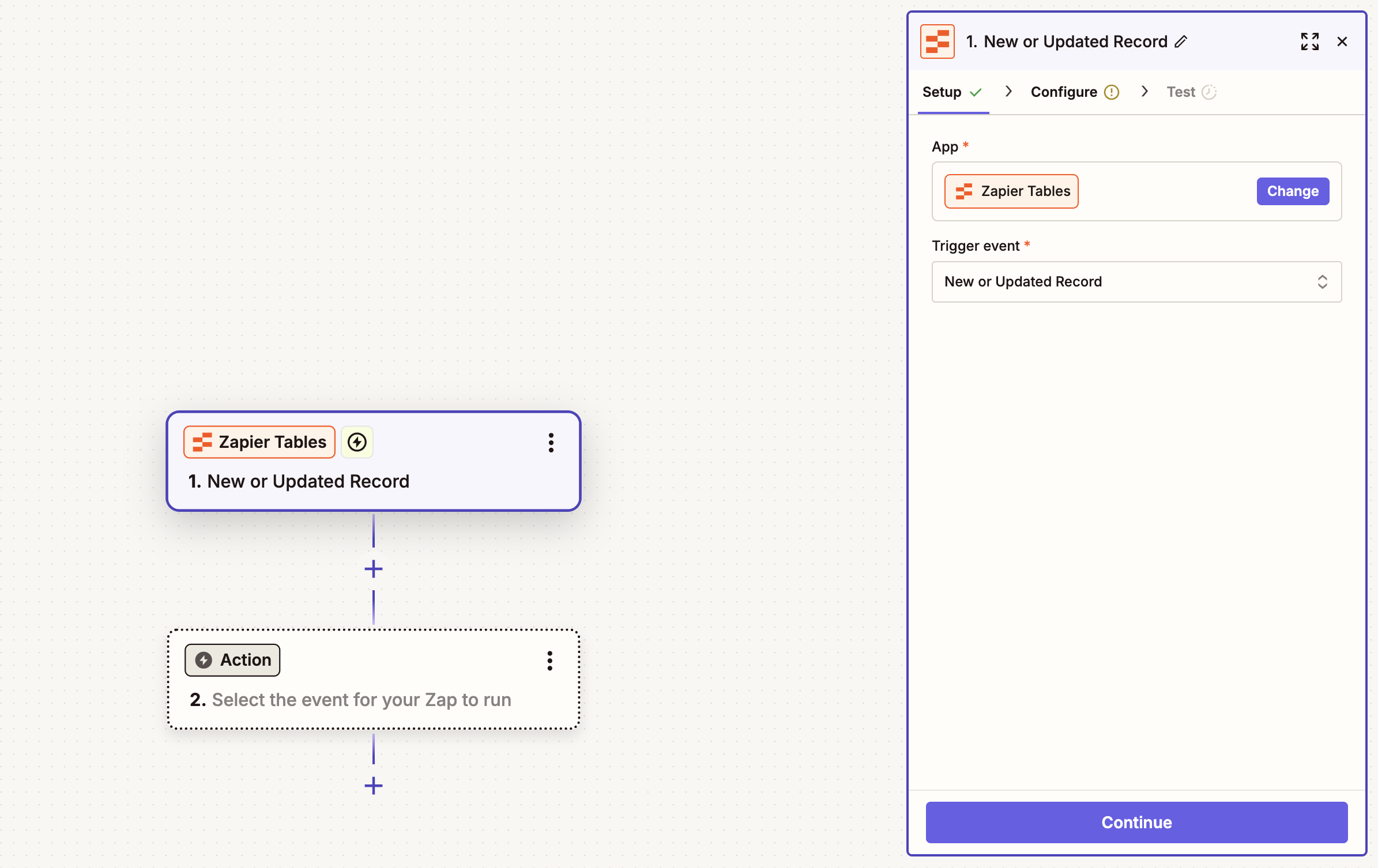 New or Updated Record trigger in Zapier Tables