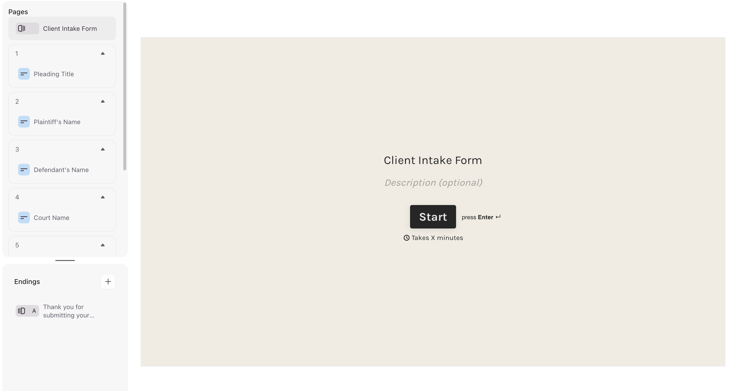 Generated Client Intake Form Structure