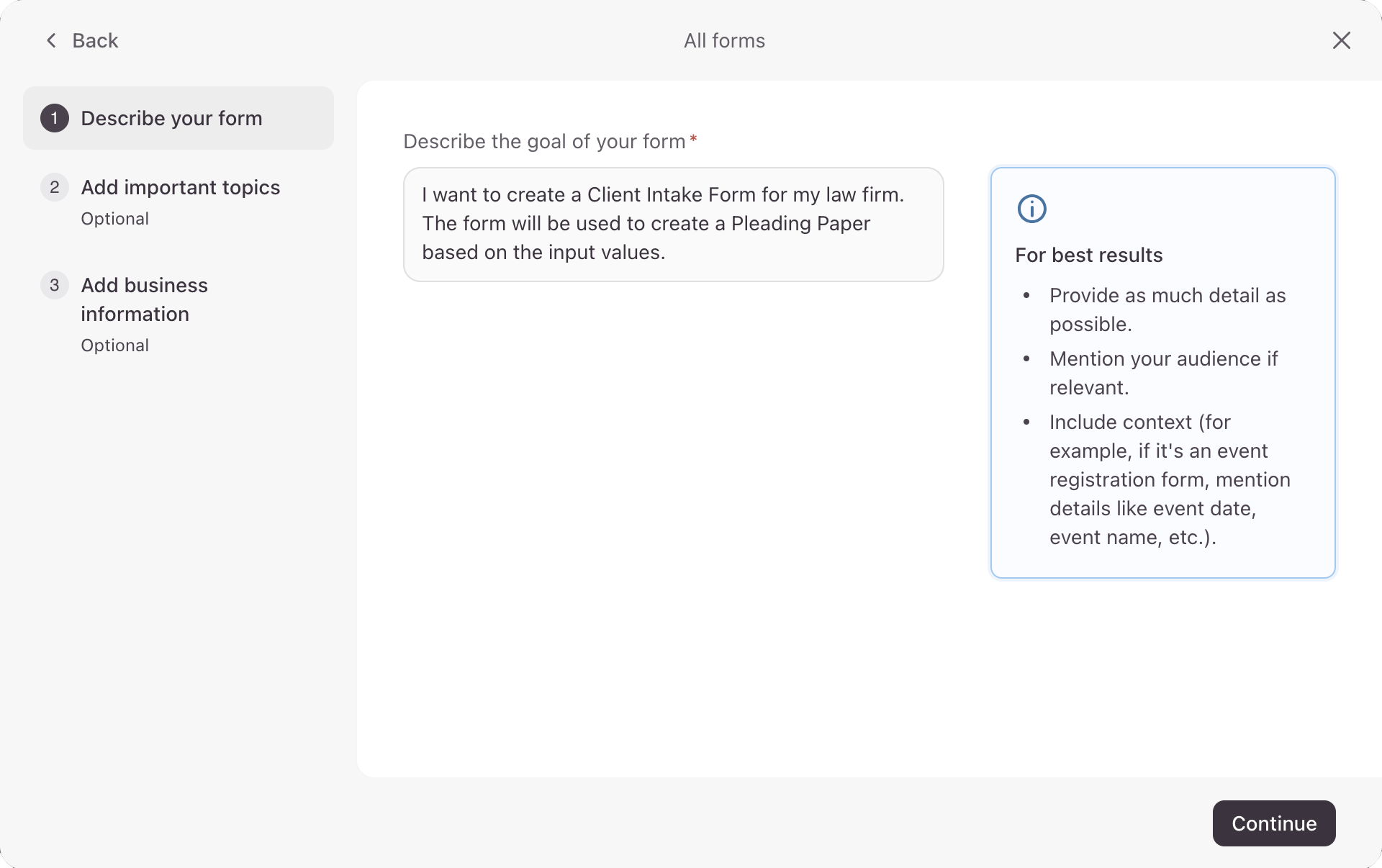 Typeform AI Form Creation Interface