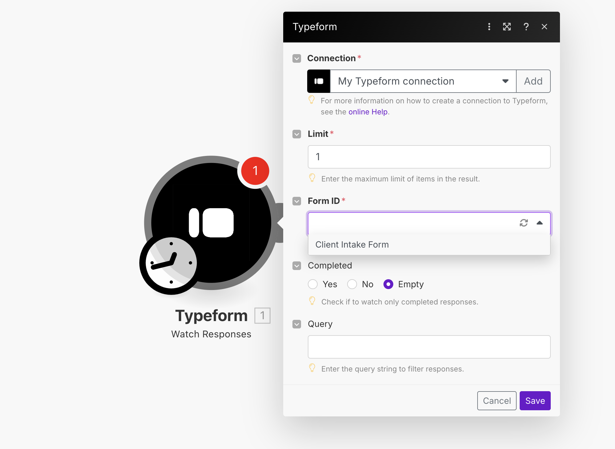 Configuring Typeform Watch Responses Trigger