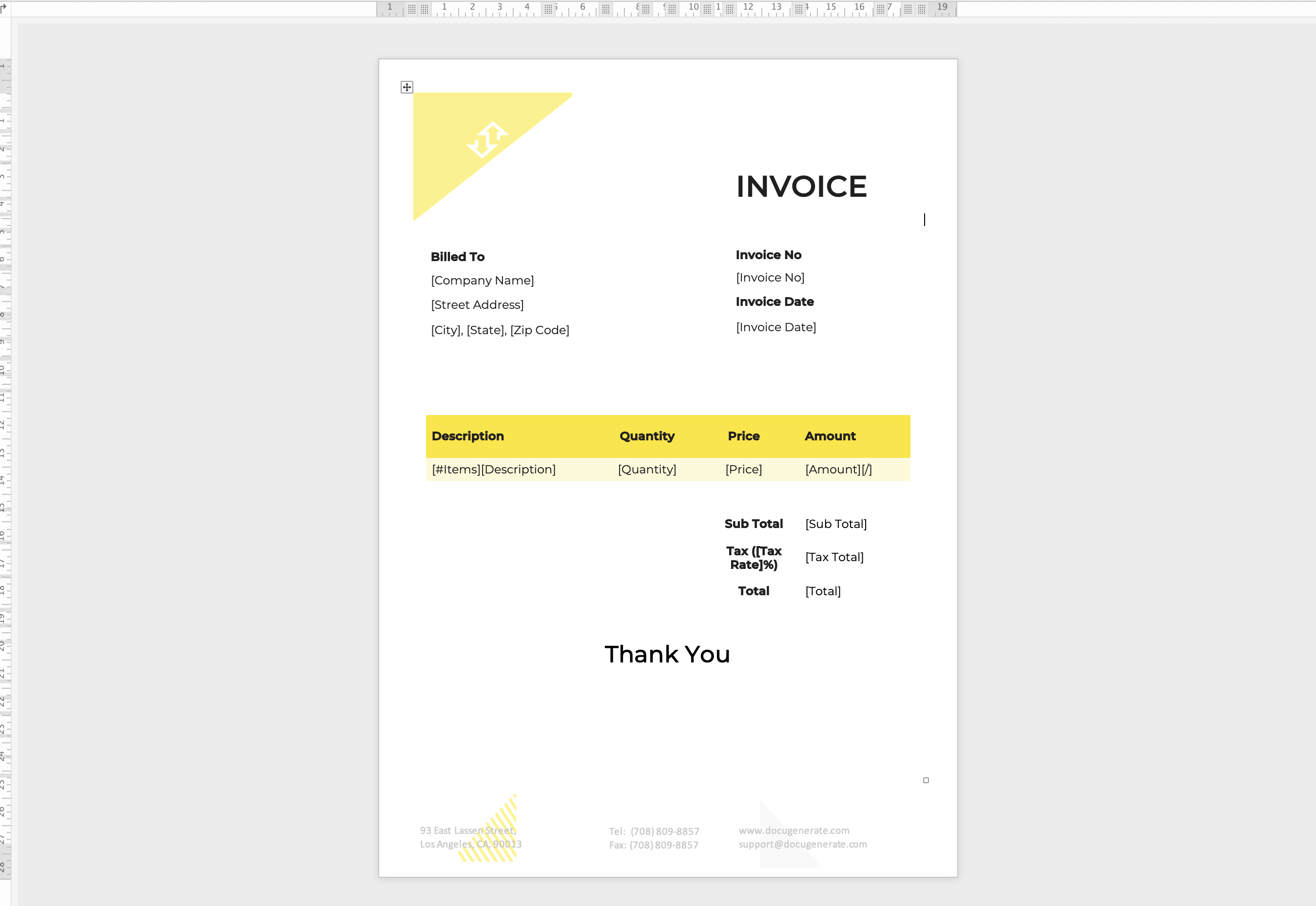 Word template of the invoice