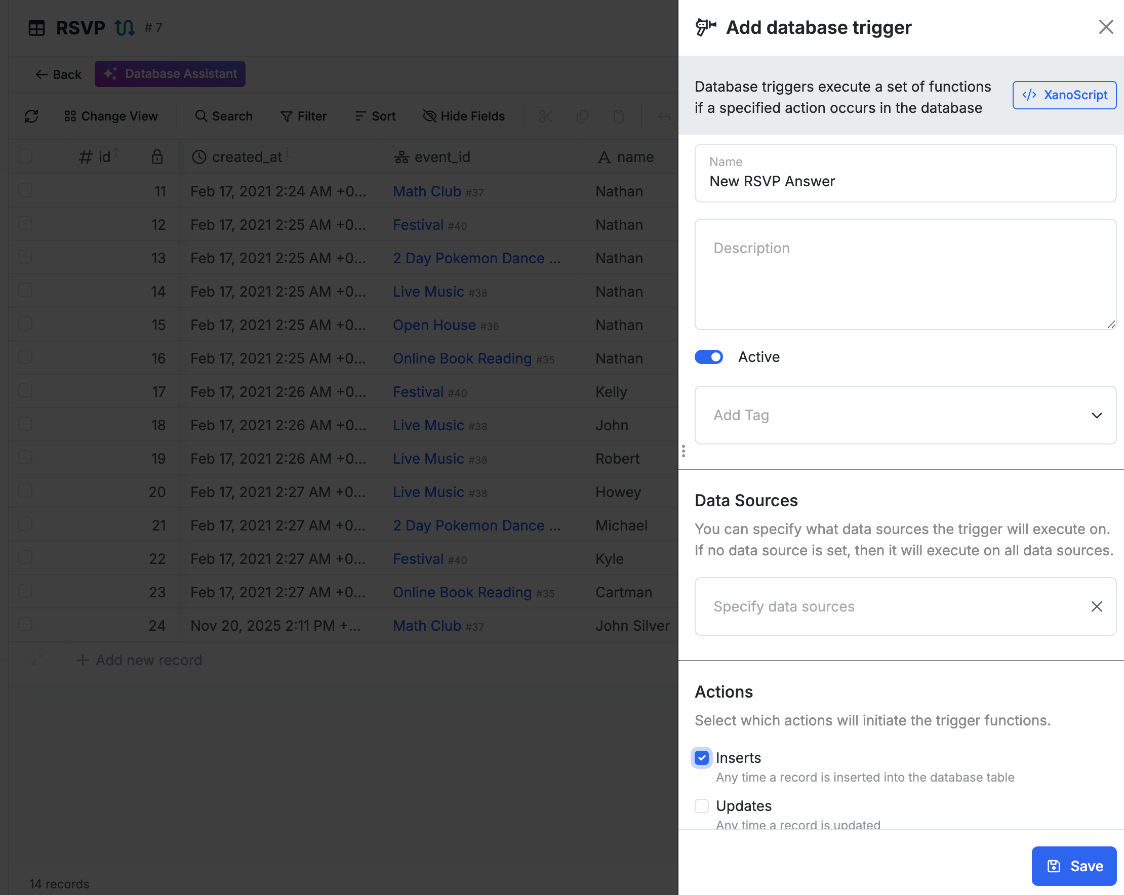 Creating the "New RSVP Answer" trigger