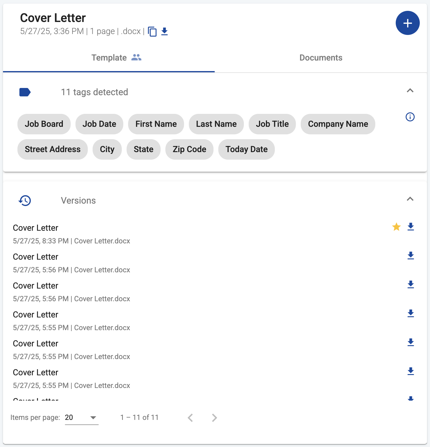 Versions panel view for a team member with read-only permission